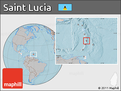 Gray Location Map of Saint Lucia, highlighted continent, hill shading