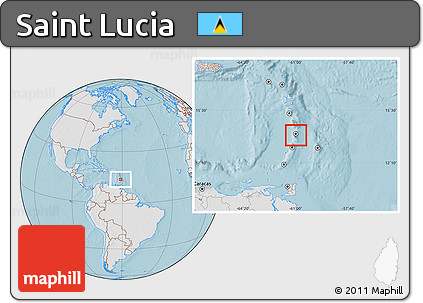 Gray Location Map of Saint Lucia, lighten, land only, hill shading