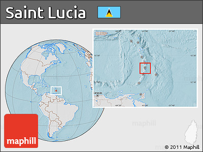 Gray Location Map of Saint Lucia, lighten, land only, hill shading