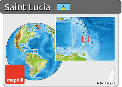 Gray Location Map of Saint Lucia, physical outside, hill shading