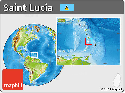 Gray Location Map of Saint Lucia, physical outside, hill shading