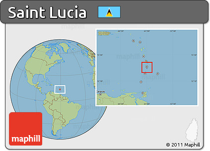 Gray Location Map of Saint Lucia, savanna style outside, hill shading inside