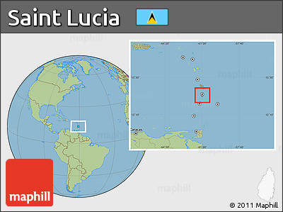 Gray Location Map of Saint Lucia, savanna style outside, hill shading inside
