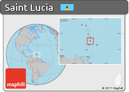 Physical Location Map of Saint Lucia, gray outside