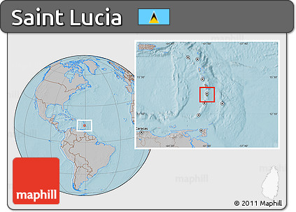Physical Location Map of Saint Lucia, gray outside, hill shading