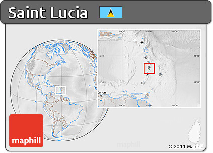 Physical Location Map of Saint Lucia, lighten, desaturated