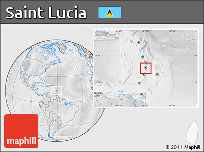 Physical Location Map of Saint Lucia, lighten, desaturated