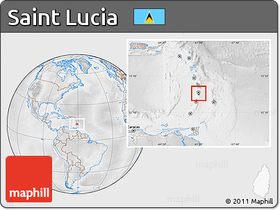Physical Location Map of Saint Lucia, lighten, desaturated