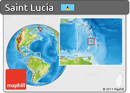 Satellite Location Map of Saint Lucia, physical outside