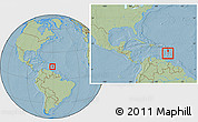 Savanna Style Location Map of Saint Lucia, within the entire continent, hill shading