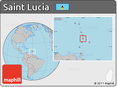 Savanna Style Location Map of Saint Lucia, gray outside, hill shading inside