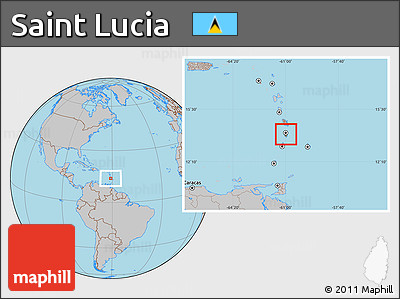 Savanna Style Location Map of Saint Lucia, gray outside, hill shading inside