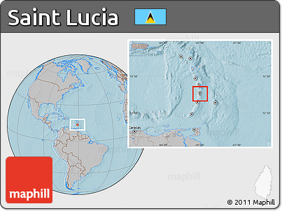 Savanna Style Location Map of Saint Lucia, gray outside, hill shading outside