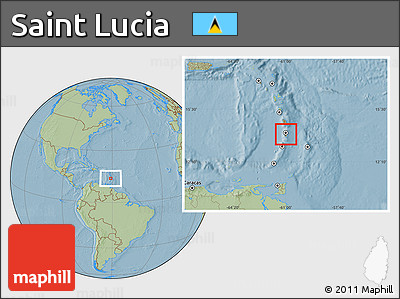 Savanna Style Location Map of Saint Lucia, hill shading outside