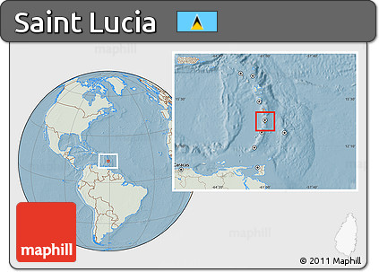 Savanna Style Location Map of Saint Lucia, lighten, land only, hill shading