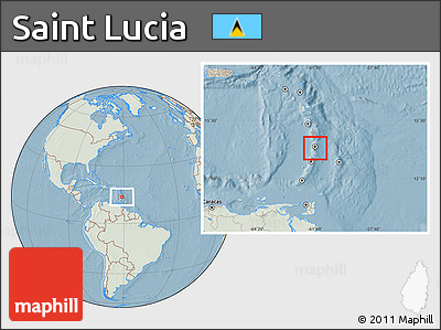 Savanna Style Location Map of Saint Lucia, lighten, land only, hill shading