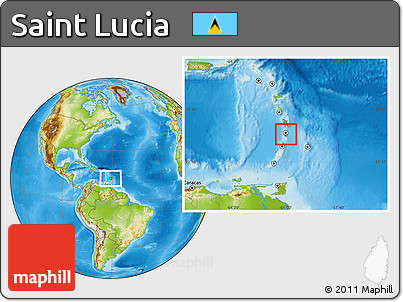 Savanna Style Location Map of Saint Lucia, physical outside, hill shading