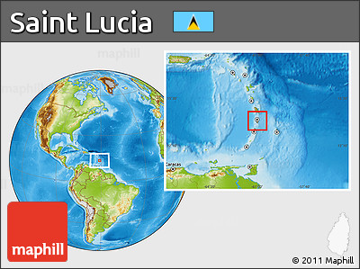 Savanna Style Location Map of Saint Lucia, physical outside, hill shading