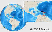 Shaded Relief Location Map of Saint Lucia, within the entire continent