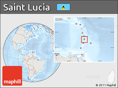 Shaded Relief Location Map of Saint Lucia, lighten