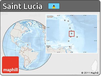 Shaded Relief Location Map of Saint Lucia, lighten