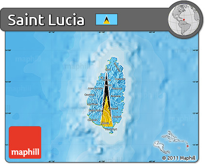 Flag Map of Saint Lucia, physical outside, bathymetry sea