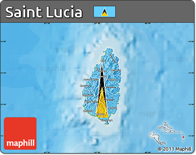 Flag Map of Saint Lucia, physical outside, bathymetry sea
