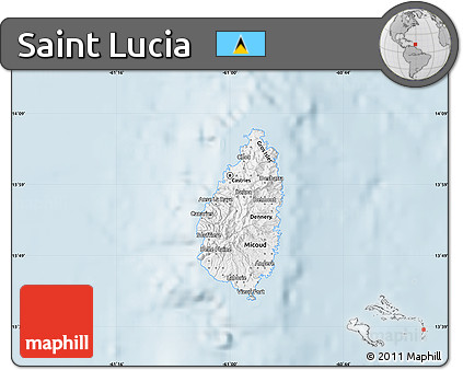 Gray Map of Saint Lucia, single color outside