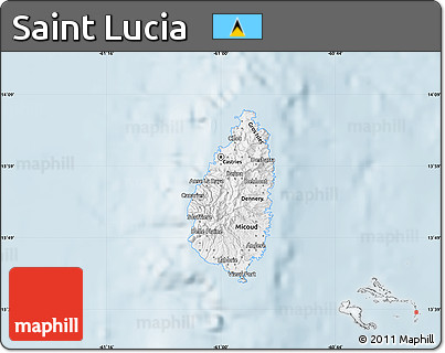 Gray Map of Saint Lucia, single color outside
