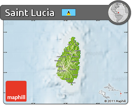 Physical Map of Saint Lucia, lighten