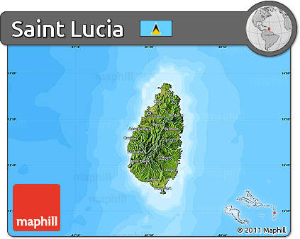 Satellite Map of Saint Lucia, single color outside, bathymetry sea