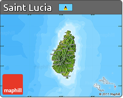 Satellite Map of Saint Lucia, single color outside, bathymetry sea