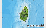 Satellite Map of Saint Lucia, single color outside, bathymetry sea, shaded relief sea