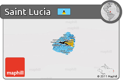 Flag Panoramic Map of Saint Lucia, flag aligned to the middle