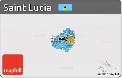 Flag Panoramic Map of Saint Lucia, flag aligned to the middle