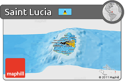 Flag Panoramic Map of Saint Lucia, physical outside, bathymetry sea, flag rotated