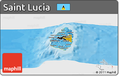 Flag Panoramic Map of Saint Lucia, physical outside, bathymetry sea, flag rotated
