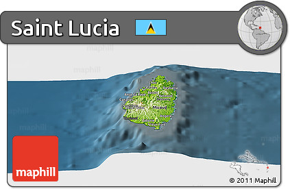 Physical Panoramic Map of Saint Lucia, darken