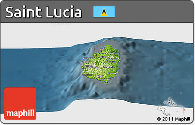 Physical Panoramic Map of Saint Lucia, darken