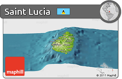Physical Panoramic Map of Saint Lucia, single color outside, satellite sea