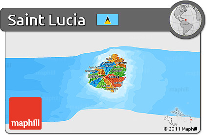 Political Panoramic Map of Saint Lucia, single color outside, bathymetry sea