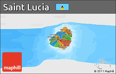 Political Panoramic Map of Saint Lucia, single color outside, bathymetry sea