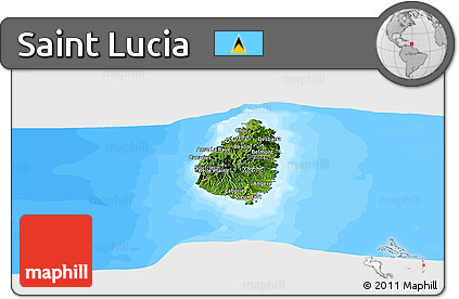 Satellite Panoramic Map of Saint Lucia, single color outside, bathymetry sea
