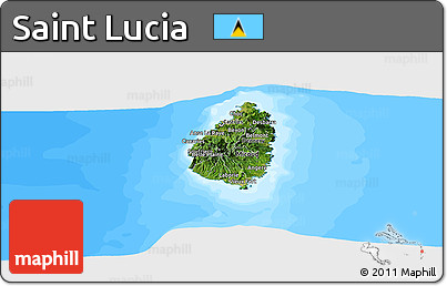 Satellite Panoramic Map of Saint Lucia, single color outside, bathymetry sea