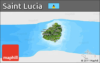 Satellite Panoramic Map of Saint Lucia, single color outside, bathymetry sea