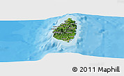 Satellite Panoramic Map of Saint Lucia, single color outside, bathymetry sea, shaded relief sea