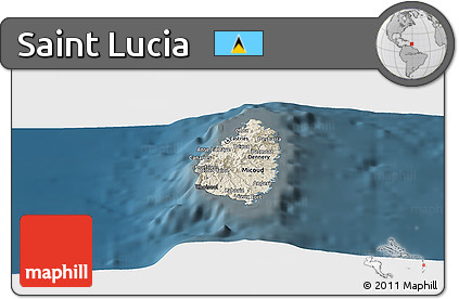 Shaded Relief Panoramic Map of Saint Lucia, darken