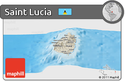 Shaded Relief Panoramic Map of Saint Lucia, single color outside