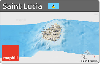 Shaded Relief Panoramic Map of Saint Lucia, single color outside