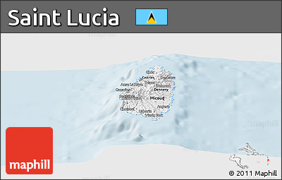 Silver Style Panoramic Map of Saint Lucia
